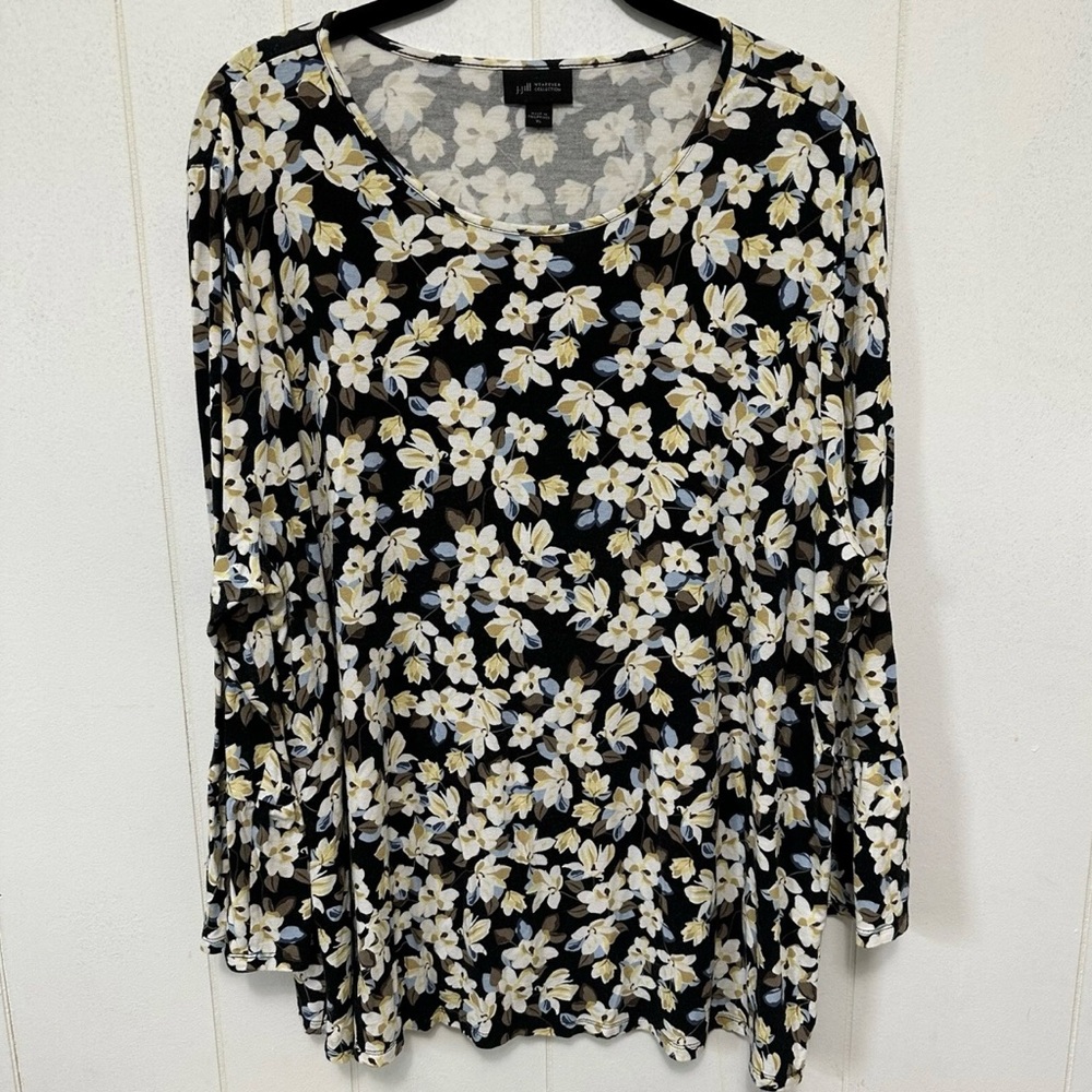J. Jill Wearever Collection Floral Blouse Long  Tulip Sleeves Sz XL B3